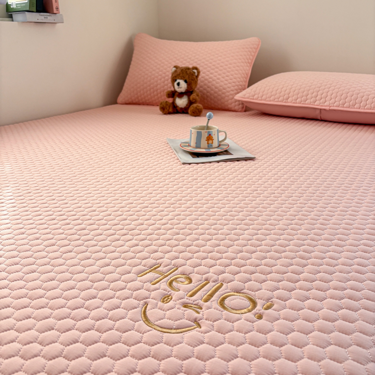 91家纺网 家纺一手货源 找家纺 居眠 2026新款微笑全棉夹棉单床笠床笠单件 微笑-粉色