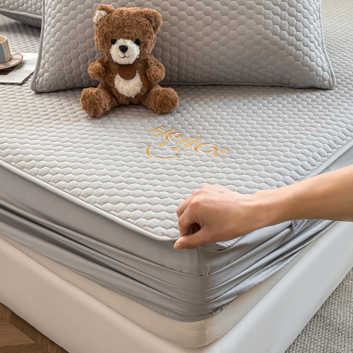 91家纺网 家纺一手货源 找家纺 居眠 2026新款微笑全棉夹棉单床笠床笠单件 微笑-灰色