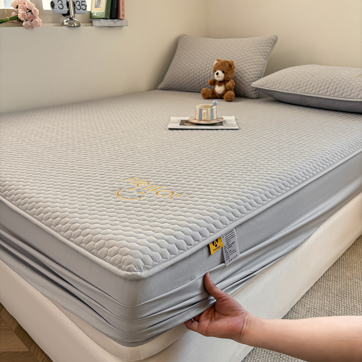 91家纺网 家纺一手货源 找家纺 居眠 2026新款微笑全棉夹棉单床笠床笠单件 微笑-灰色