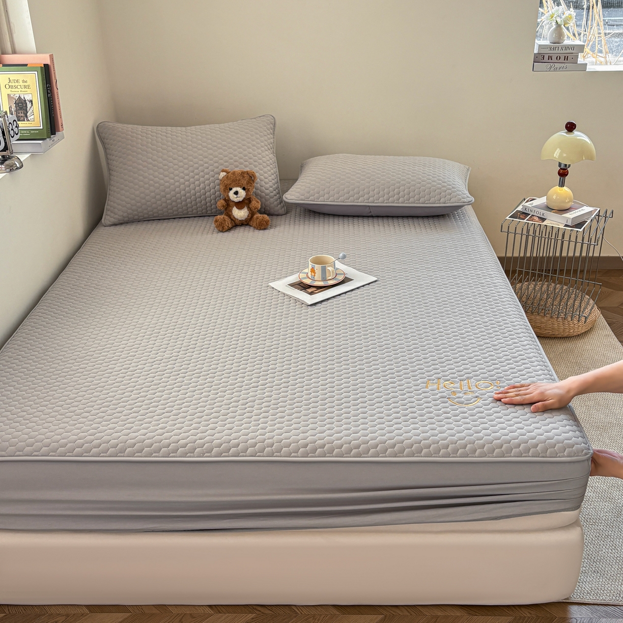 91家纺网 家纺一手货源 找家纺 居眠 2026新款微笑全棉夹棉单床笠床笠单件 微笑-灰色