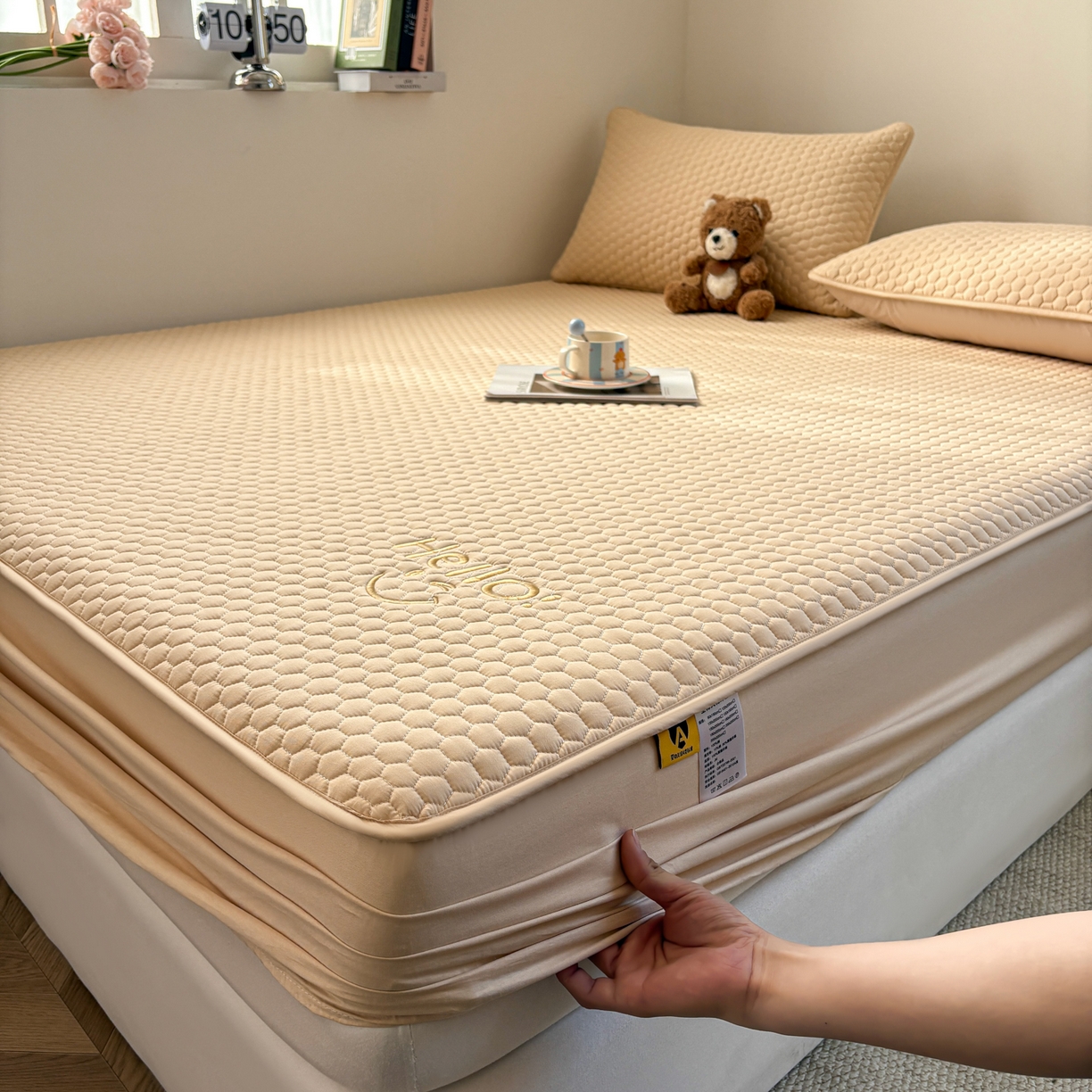 91家纺网 家纺一手货源 找家纺 居眠 2026新款微笑全棉夹棉单床笠床笠单件 微笑-卡其