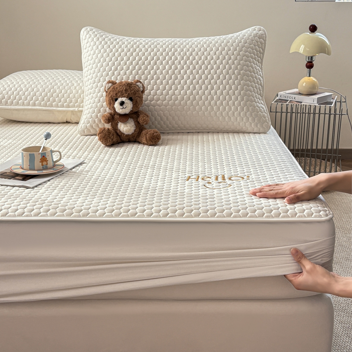 91家纺网 家纺一手货源 找家纺 居眠 2026新款微笑全棉夹棉单床笠床笠单件 微笑-白色