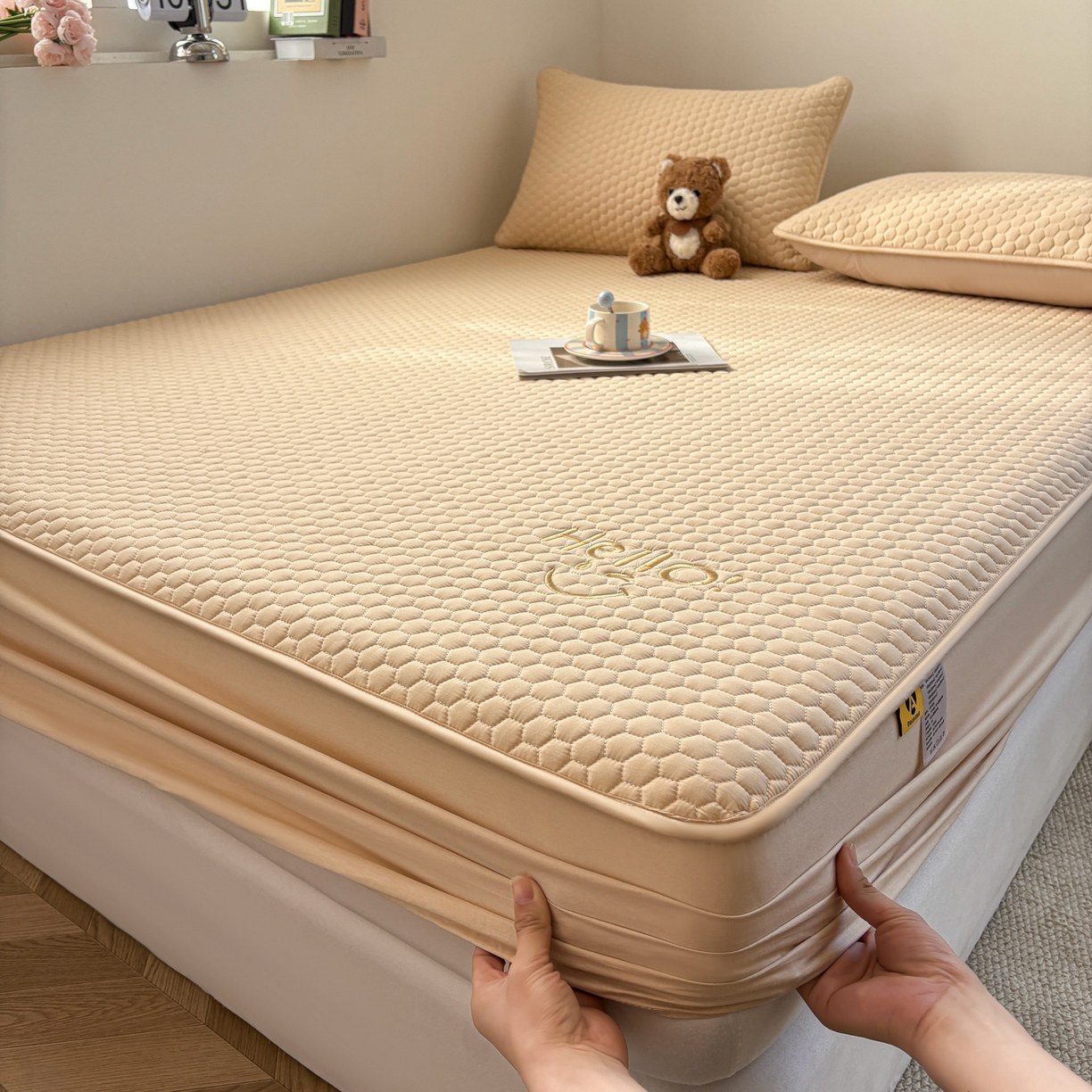 91家纺网 家纺一手货源 找家纺 居眠 2026新款微笑全棉夹棉单床笠床笠单件 微笑-卡其