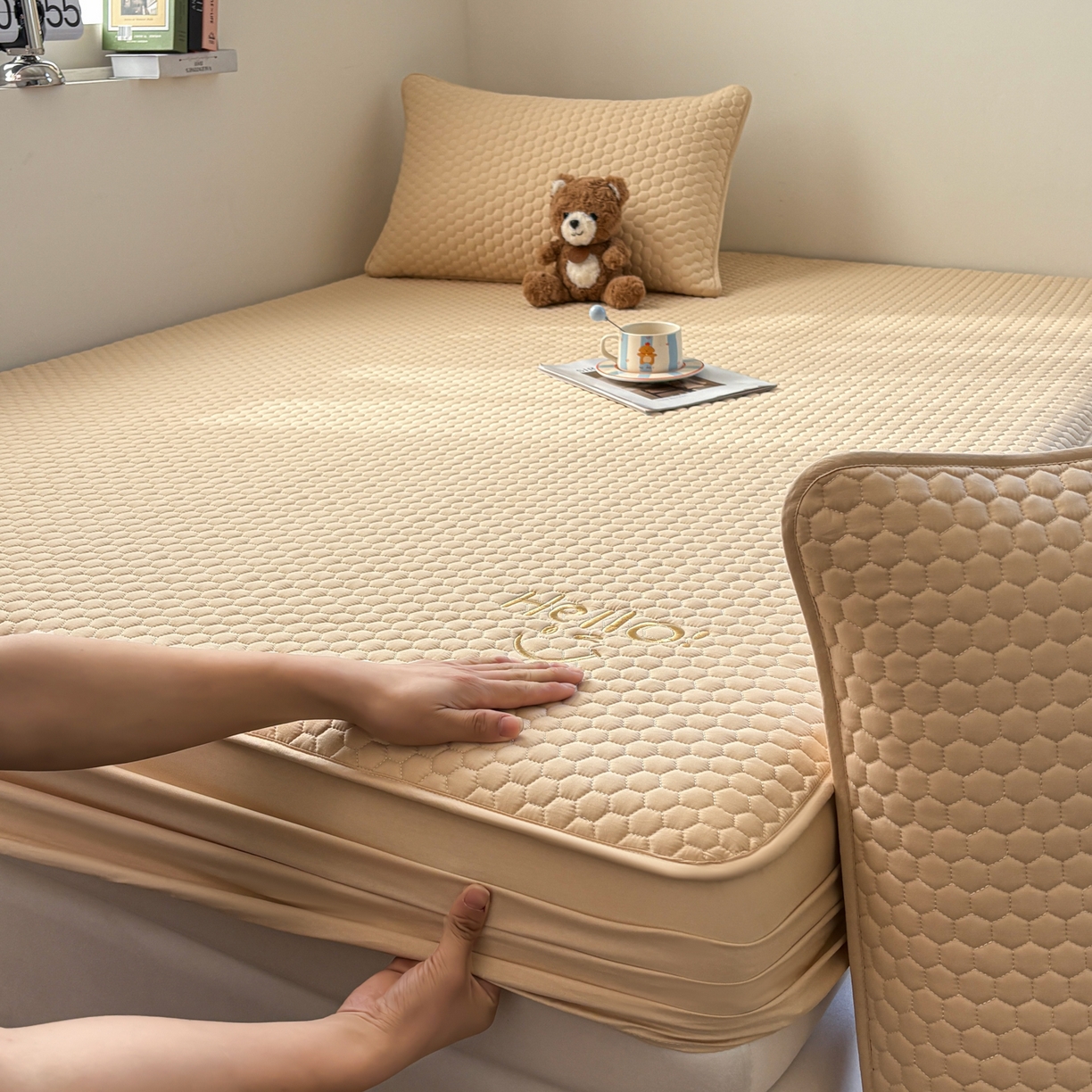 91家纺网 家纺一手货源 找家纺 居眠 2026新款微笑全棉夹棉单床笠床笠单件 微笑-卡其