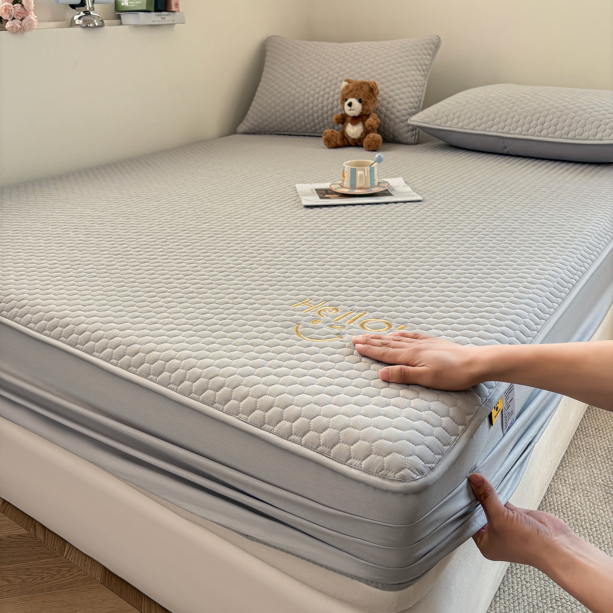 居眠 2026新款微笑全棉夹棉单床笠床笠单件 微笑-灰色