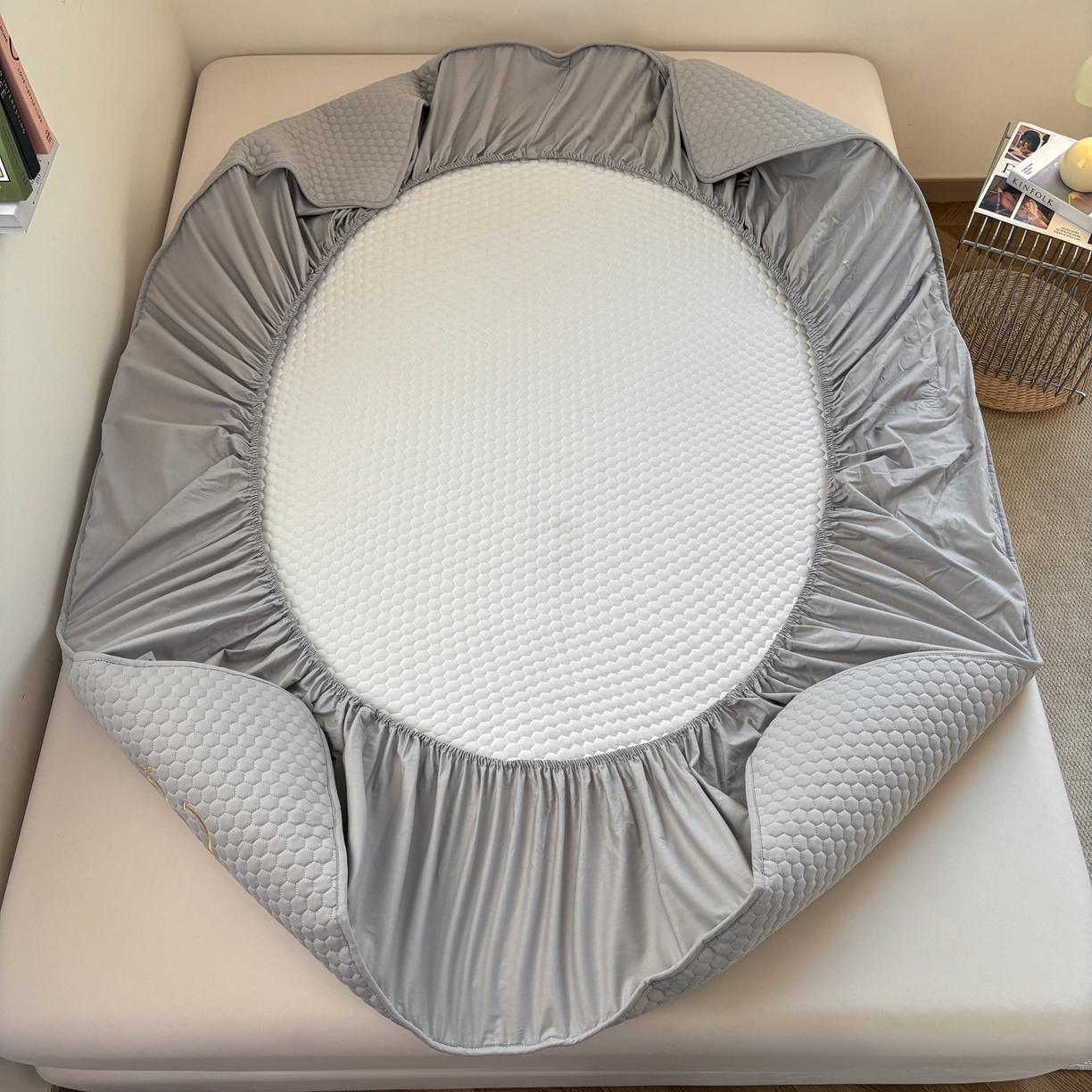 91家纺网 家纺一手货源 找家纺 居眠 2026新款微笑全棉夹棉单床笠床笠单件 微笑-灰色