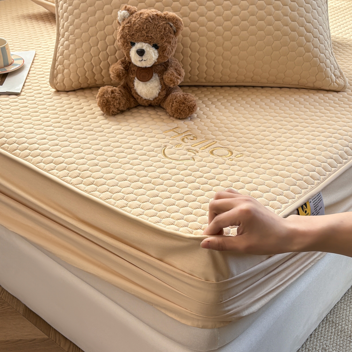 91家纺网 家纺一手货源 找家纺 居眠 2026新款微笑全棉夹棉单床笠床笠单件 微笑-卡其