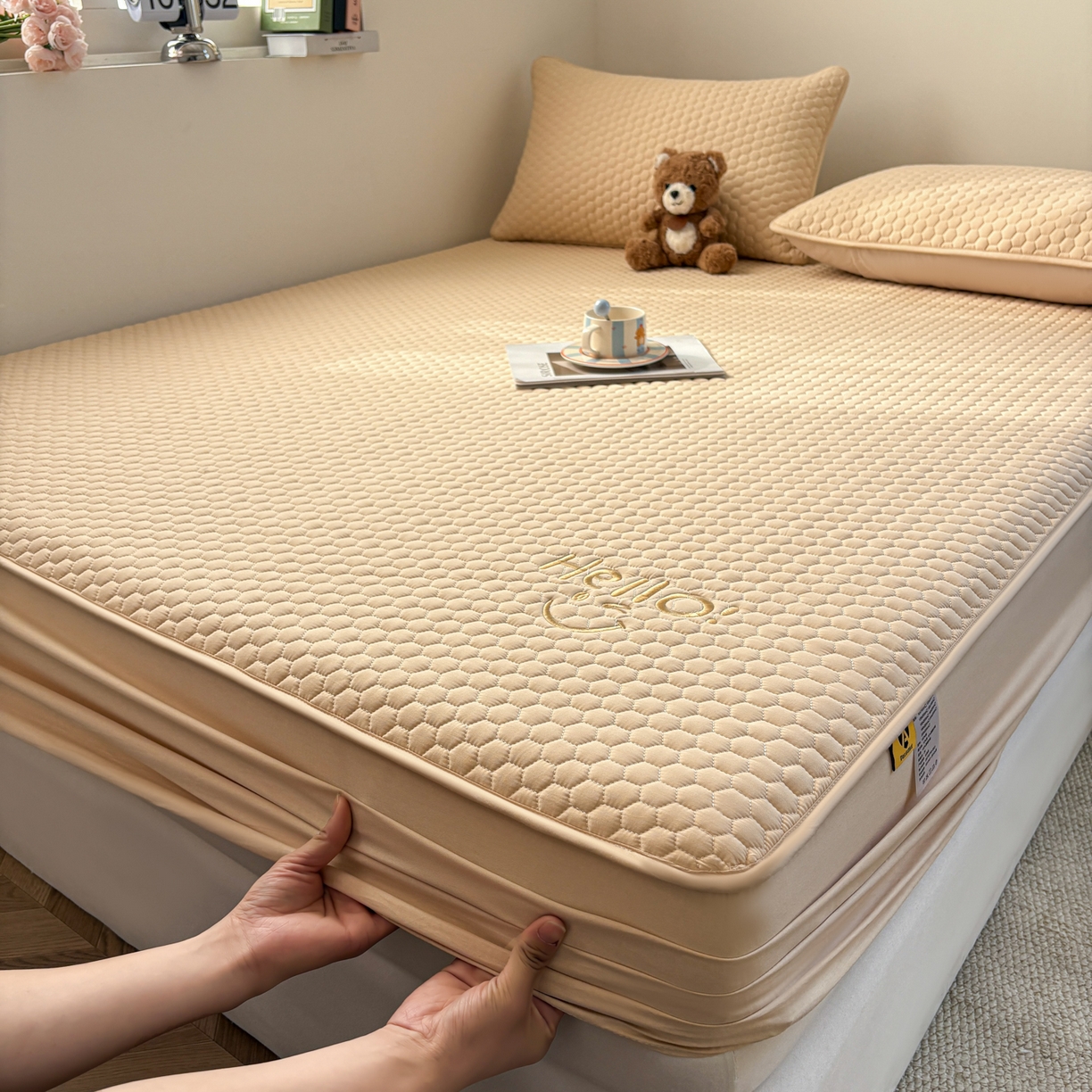 91家纺网 家纺一手货源 找家纺 居眠 2026新款微笑全棉夹棉单床笠床笠单件 微笑-卡其