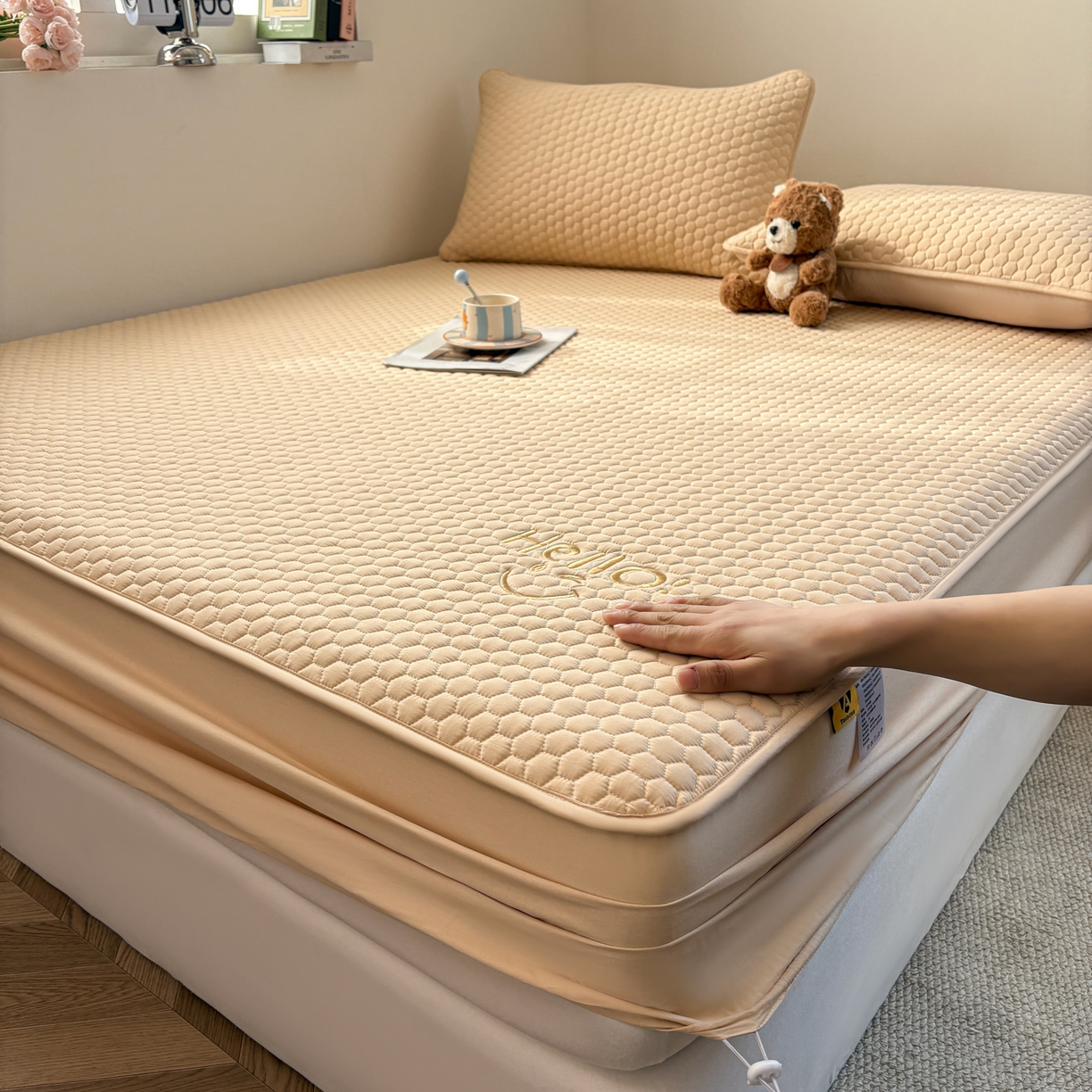 91家纺网 家纺一手货源 找家纺 居眠 2026新款微笑全棉夹棉单床笠床笠单件 微笑-卡其