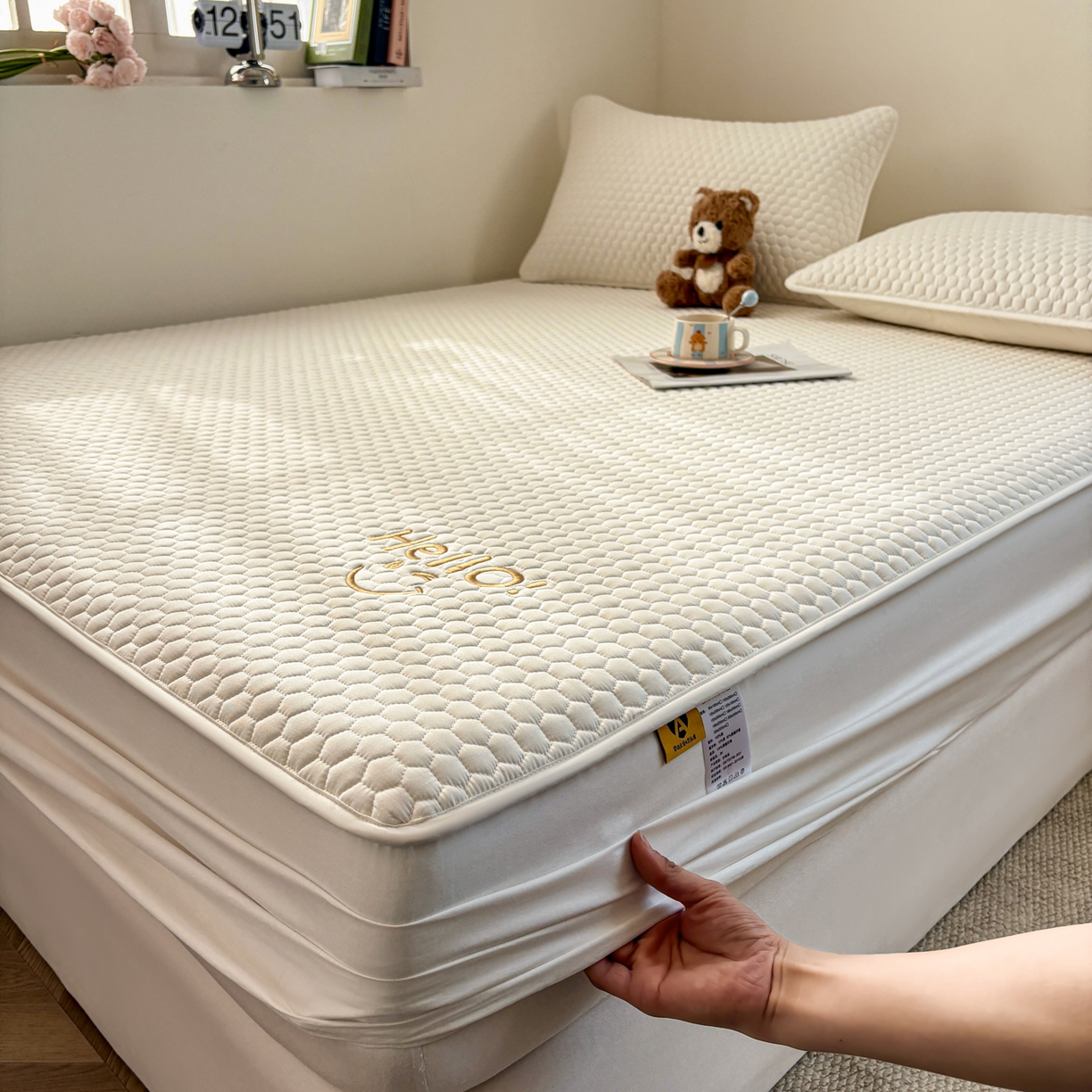 91家纺网 家纺一手货源 找家纺 居眠 2026新款微笑全棉夹棉单床笠床笠单件 微笑-白色