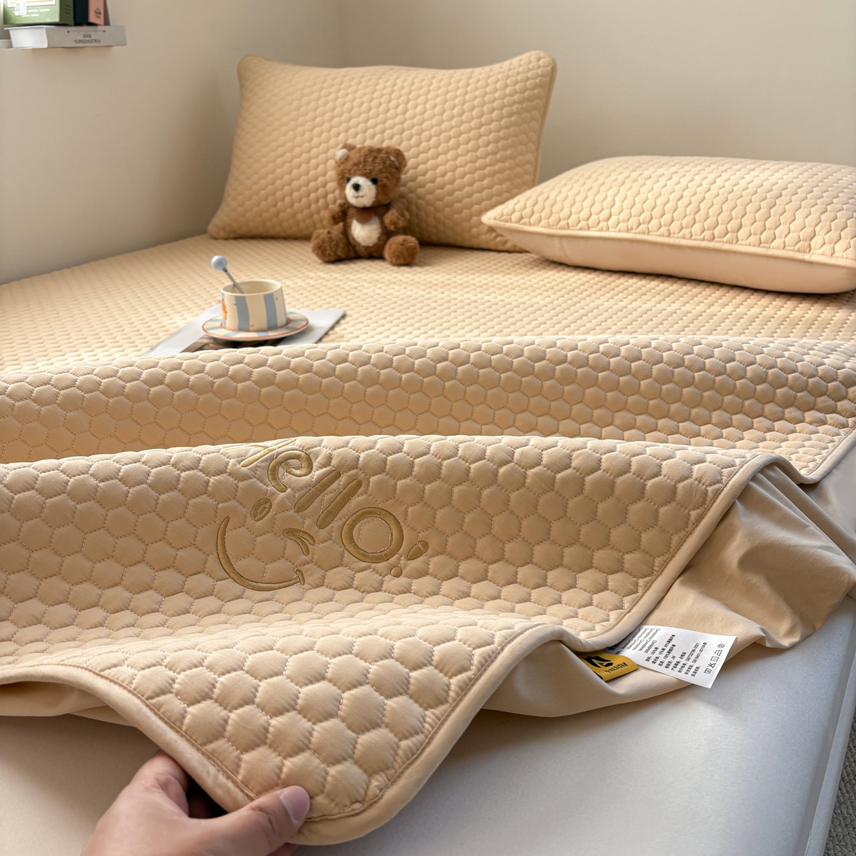 91家纺网 家纺一手货源 找家纺 居眠 2026新款微笑全棉夹棉单床笠床笠单件 微笑-卡其