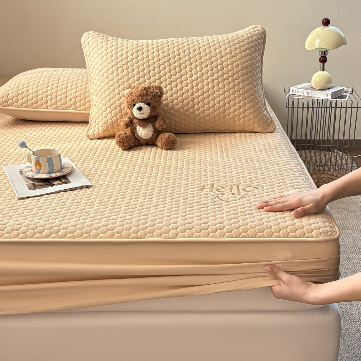 91家纺网 家纺一手货源 找家纺 居眠 2026新款微笑全棉夹棉单床笠床笠单件 微笑-卡其