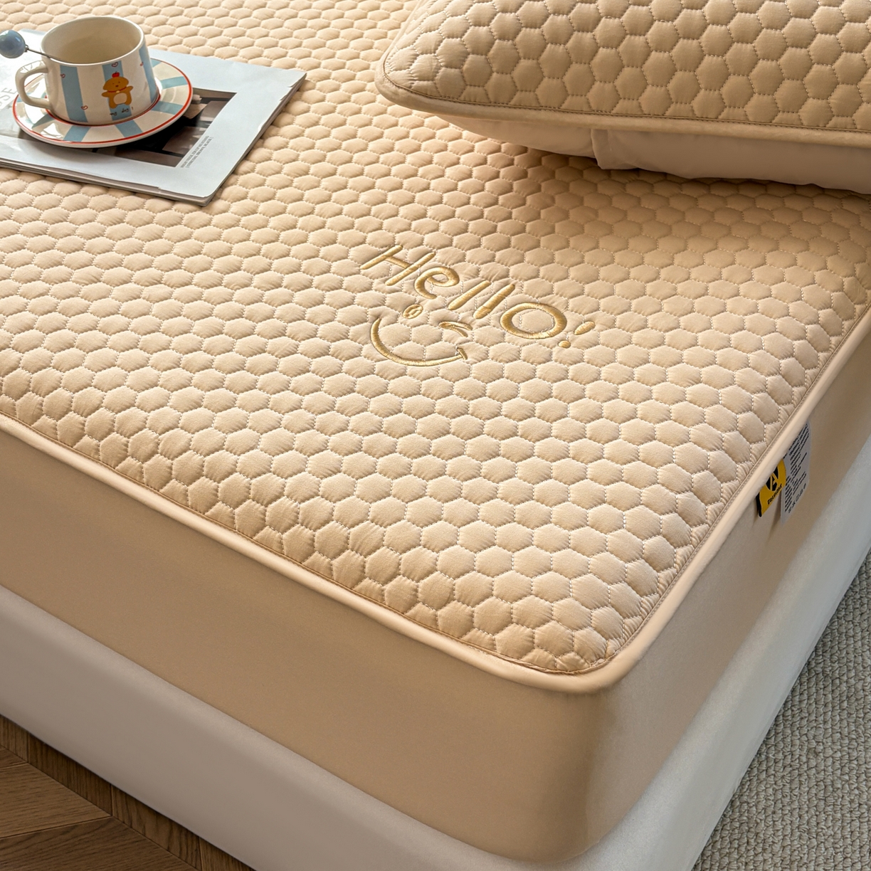 91家纺网 家纺一手货源 找家纺 居眠 2026新款微笑全棉夹棉单床笠床笠单件 微笑-卡其