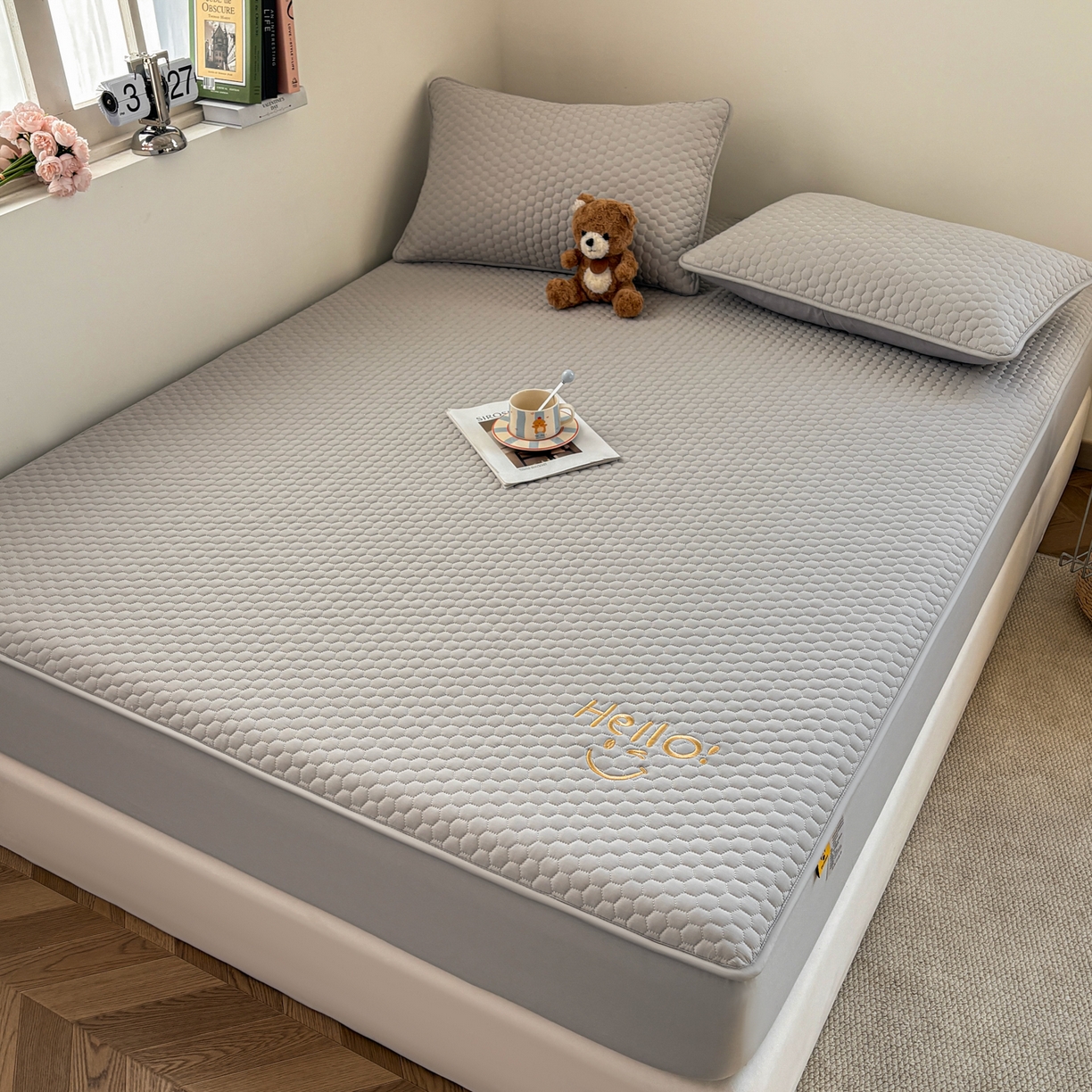 91家纺网 家纺一手货源 找家纺 居眠 2026新款微笑全棉夹棉单床笠床笠单件 微笑-灰色