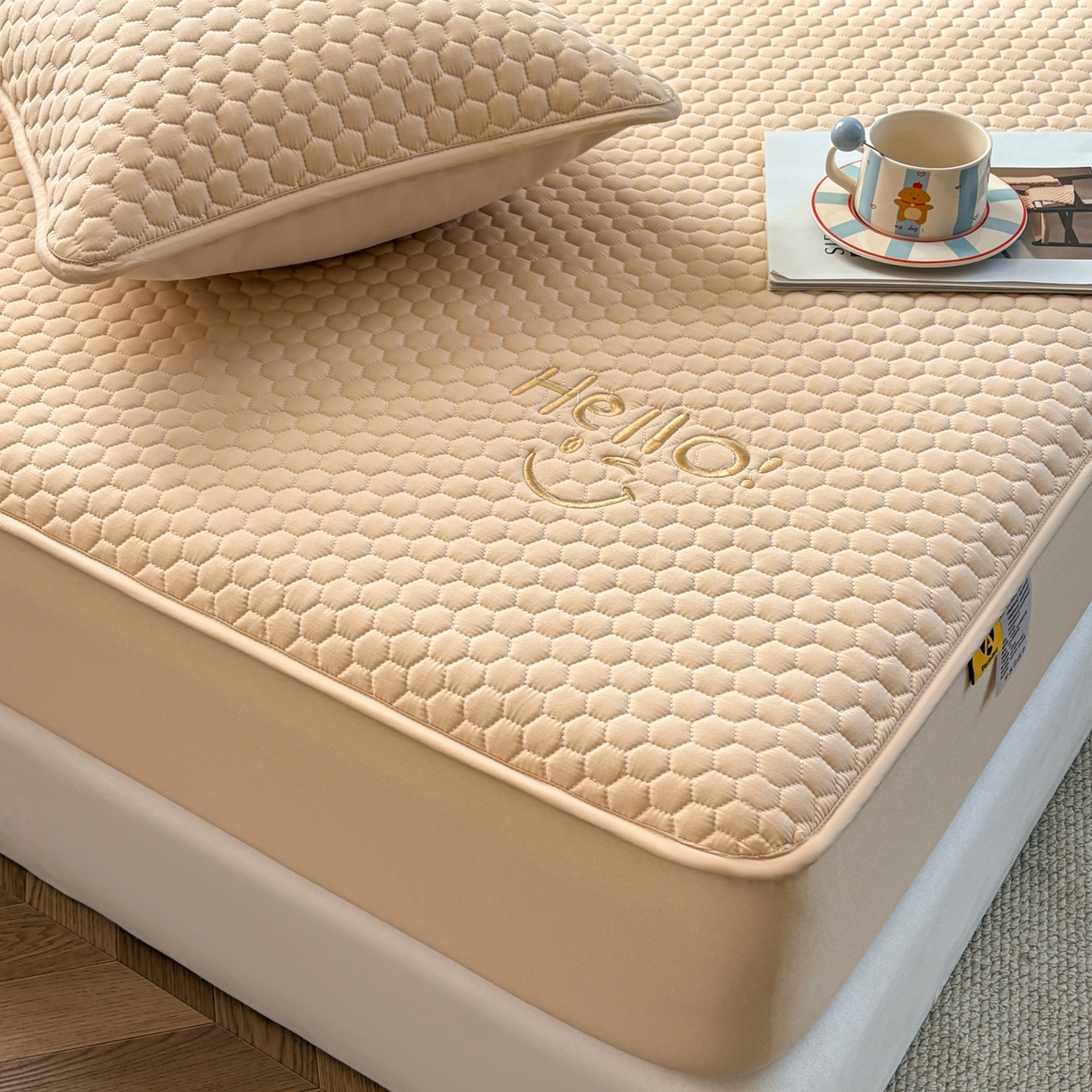 91家纺网 家纺一手货源 找家纺 居眠 2026新款微笑全棉夹棉单床笠床笠单件 微笑-卡其