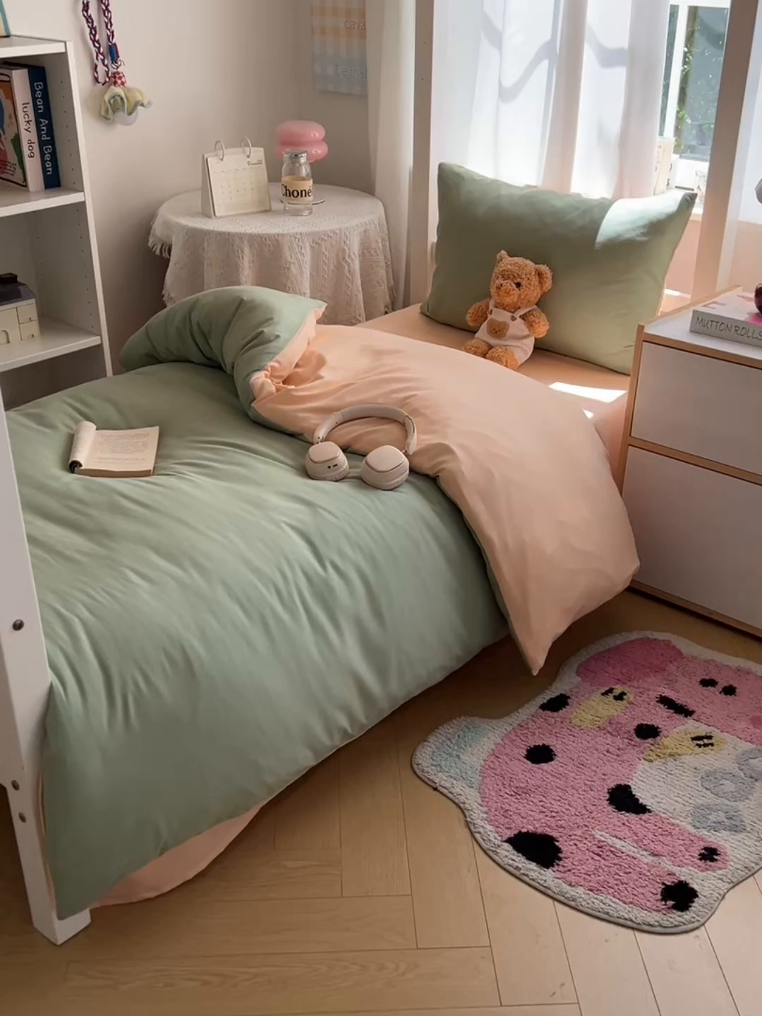 91家纺网 家纺一手货源 找家纺 缦绣阁家纺 2026新款亲肤水洗棉纯色四件套床单被罩被套单件学生宿舍上下铺单人三件套 浅绿浅驼