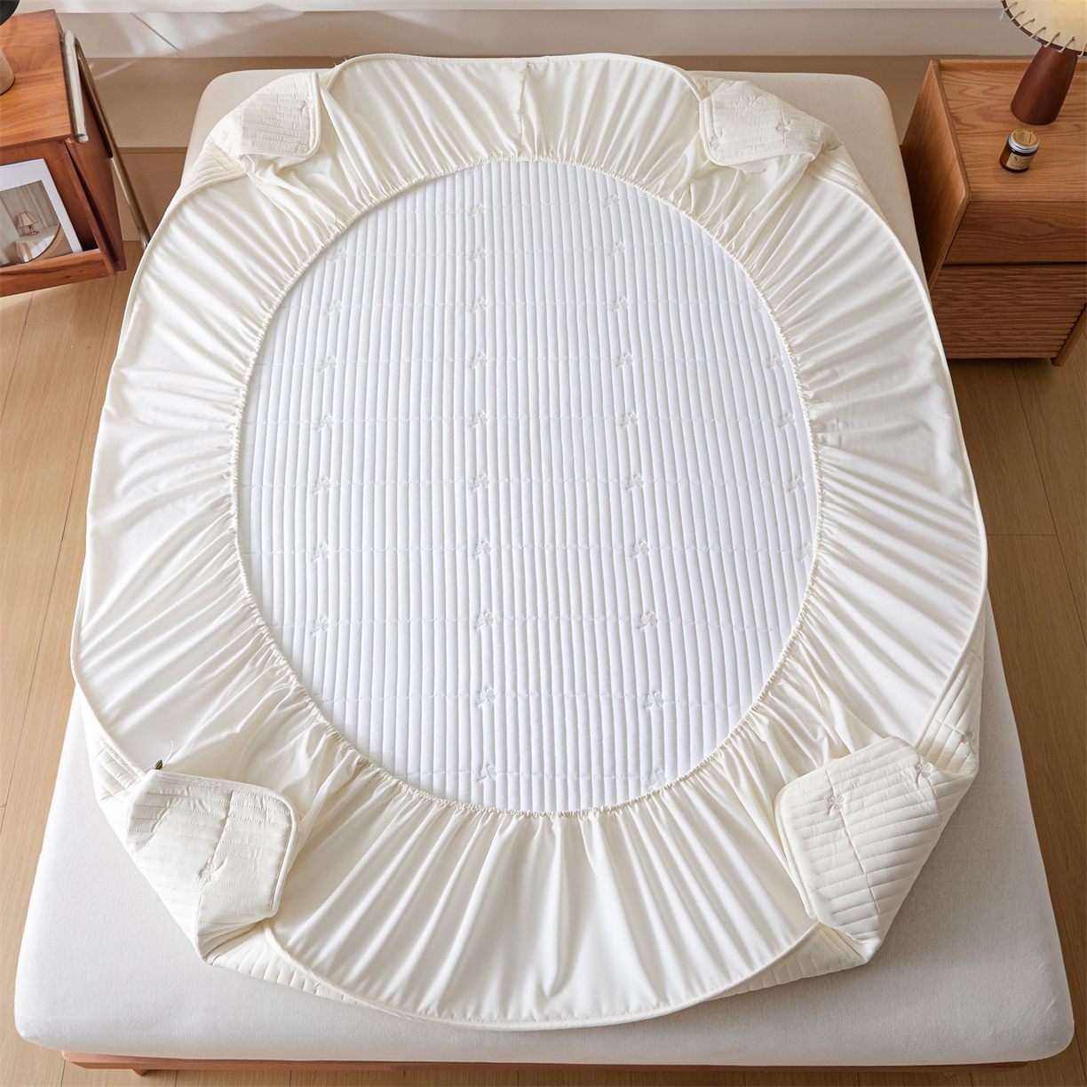 91家纺网 家纺一手货源 找家纺 （总）居眠 2026新款三叶草刺绣棉花防水单床笠床笠单件