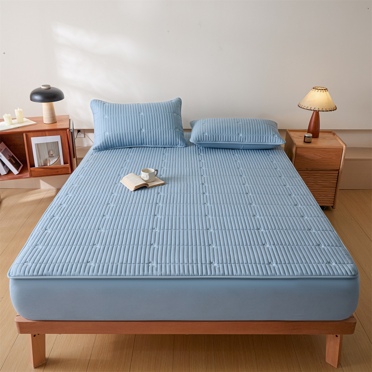 91家纺网 家纺一手货源 找家纺 居眠 2026新款三叶草刺绣棉花防水单床笠床笠单件 三叶草-蓝