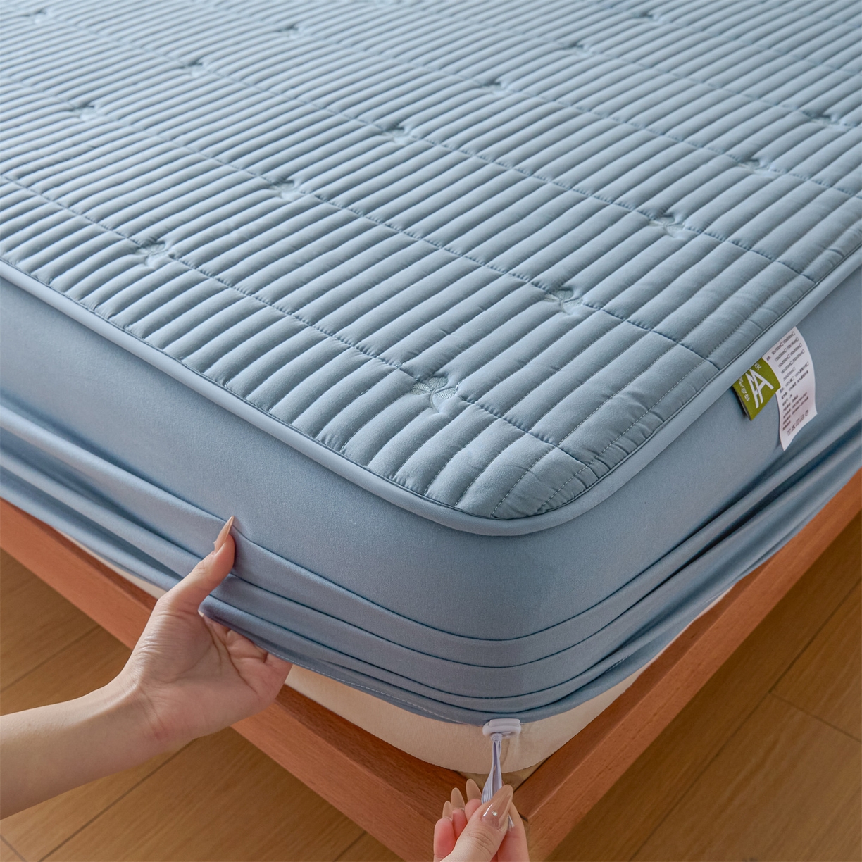 91家纺网 家纺一手货源 找家纺 居眠 2026新款三叶草刺绣棉花防水单床笠床笠单件 三叶草-蓝