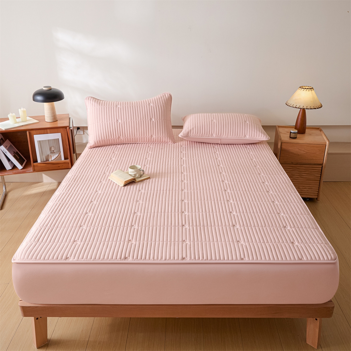 91家纺网 家纺一手货源 找家纺 居眠 2026新款三叶草刺绣棉花防水单床笠床笠单件 三叶草-粉