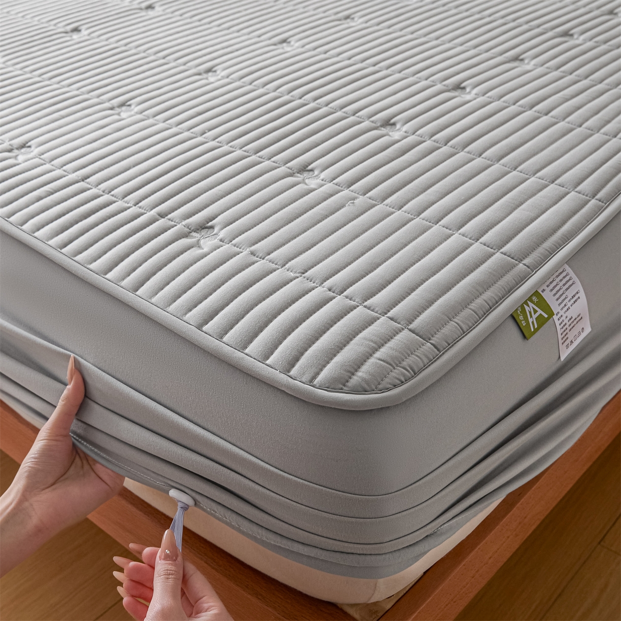 91家纺网 家纺一手货源 找家纺 居眠 2026新款三叶草刺绣棉花防水单床笠床笠单件 三叶草-灰