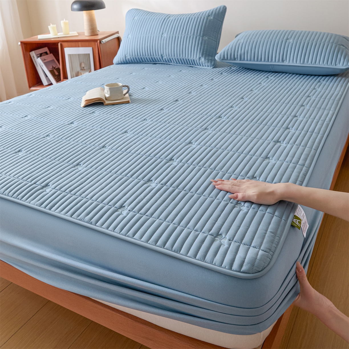 居眠 2026新款三叶草刺绣棉花防水单床笠床笠单件 三叶草-蓝