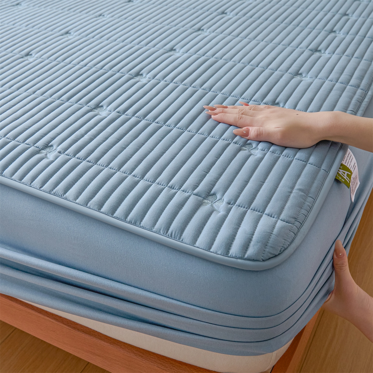 91家纺网 家纺一手货源 找家纺 居眠 2026新款三叶草刺绣棉花防水单床笠床笠单件 三叶草-蓝