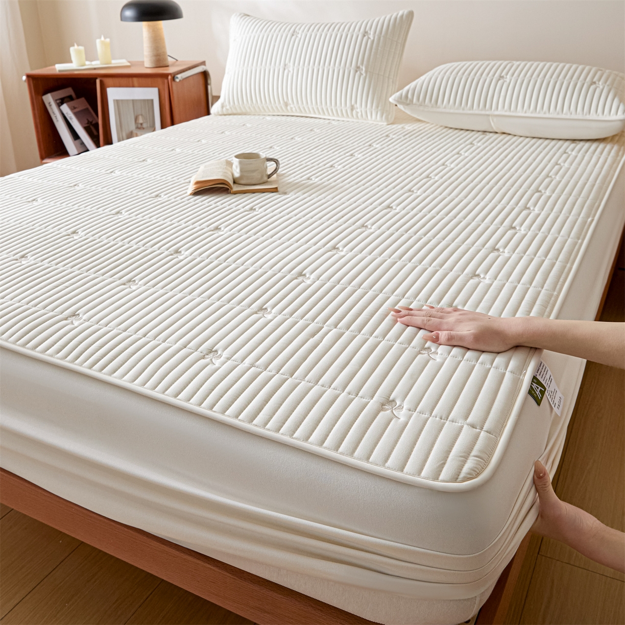 居眠 2026新款三叶草刺绣棉花防水单床笠床笠单件 三叶草-白