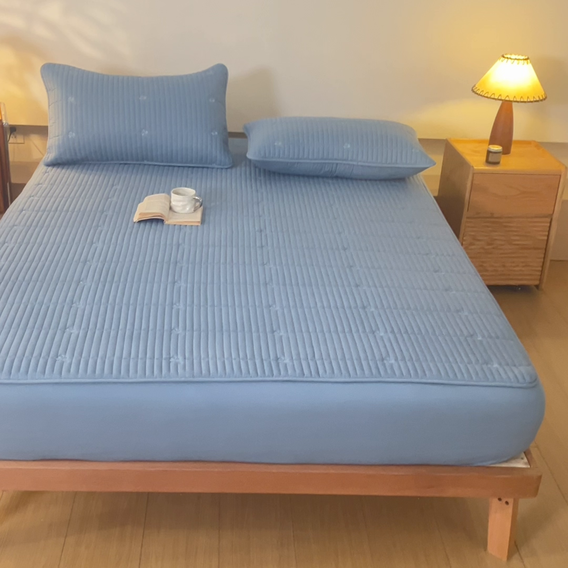 91家纺网 家纺一手货源 找家纺 居眠 2026新款三叶草刺绣棉花防水单床笠床笠单件 三叶草-蓝