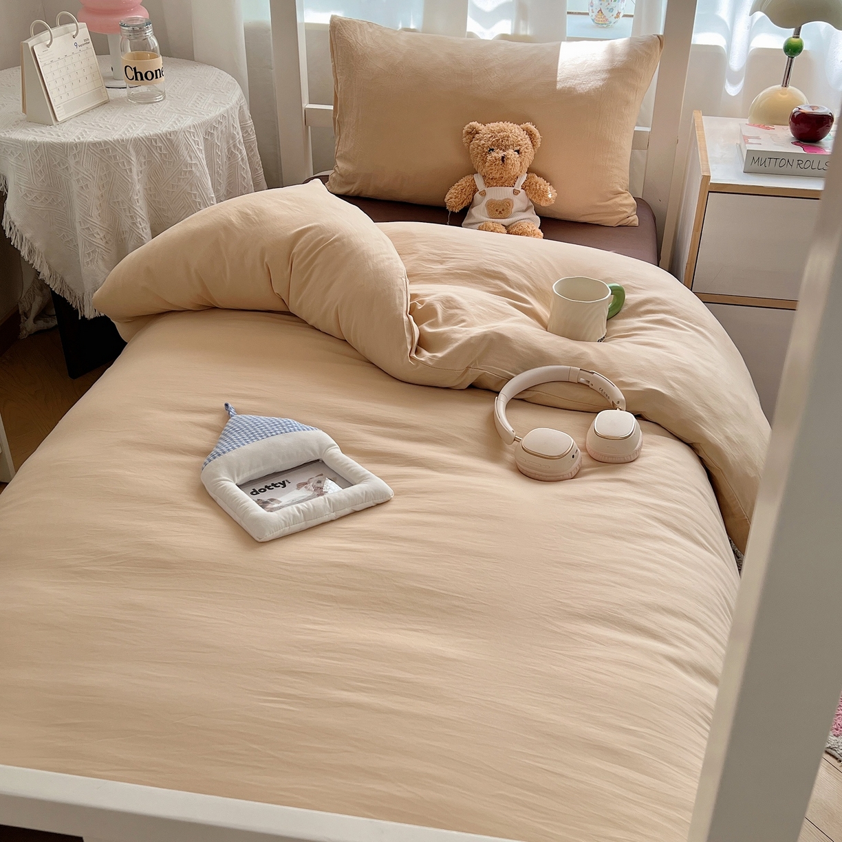 91家纺网 家纺一手货源 找家纺 缦绣阁家纺 2026新款亲肤水洗棉纯色四件套床单被罩被套单件学生宿舍上下铺单人三件套 浅驼深咖