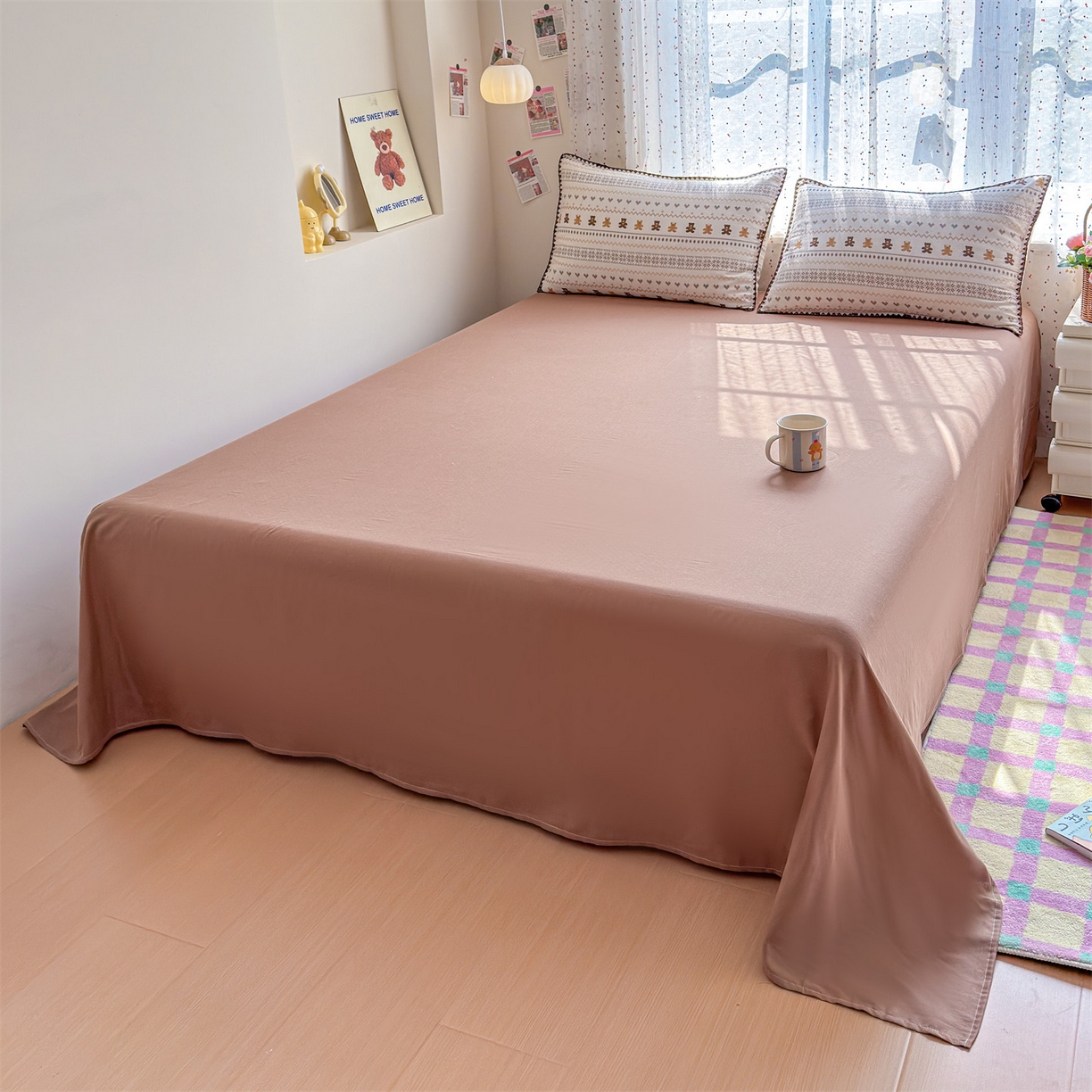 91家纺网 家纺一手货源 找家纺 被窝家纺 2026春夏新款贝壳边全棉双层纱大豆夏凉被空调被夏被四件套 费尔岛小熊