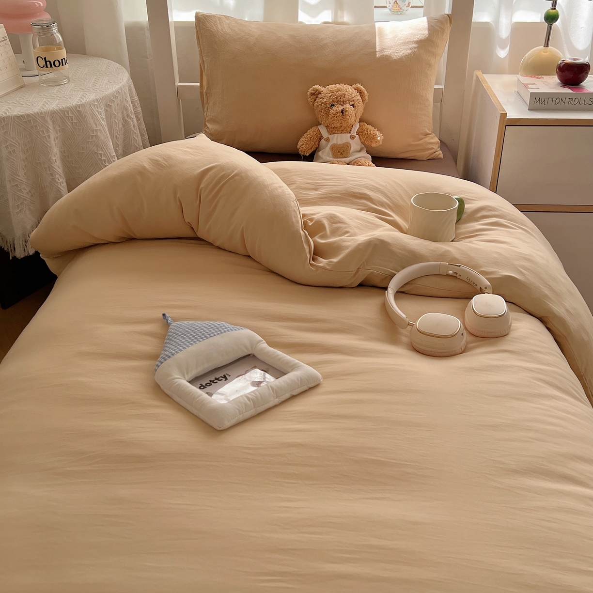 91家纺网 家纺一手货源 找家纺 缦绣阁家纺 2026新款亲肤水洗棉纯色四件套床单被罩被套单件学生宿舍上下铺单人三件套 浅驼深咖