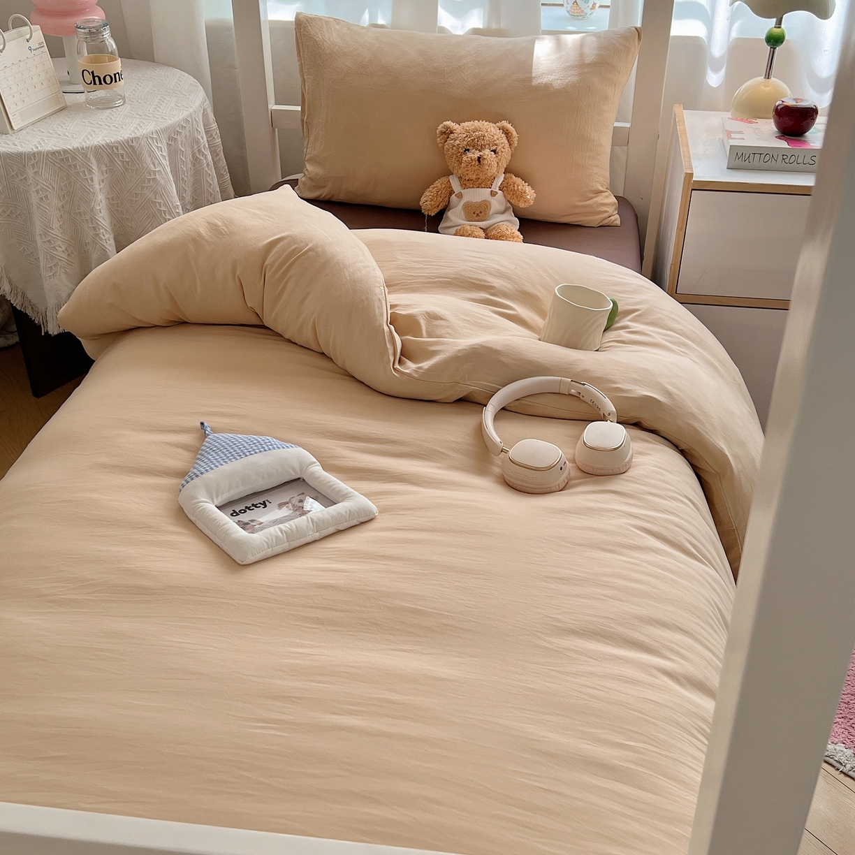 91家纺网 家纺一手货源 找家纺 缦绣阁家纺 2026新款亲肤水洗棉纯色四件套床单被罩被套单件学生宿舍上下铺单人三件套 浅驼深咖