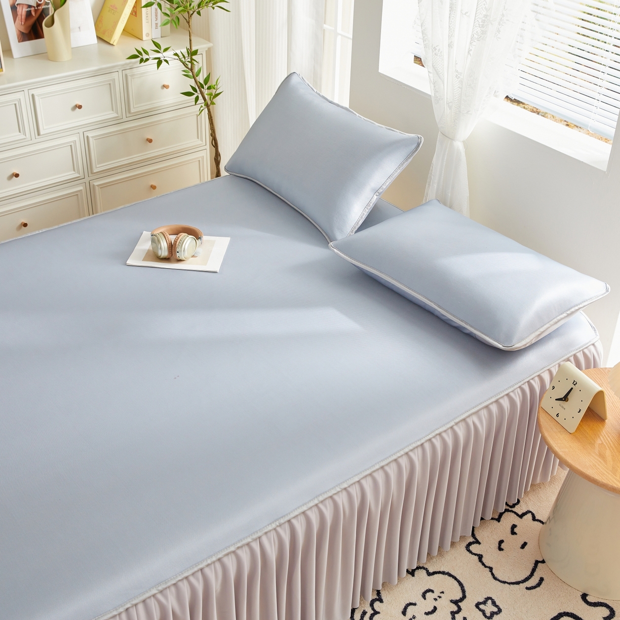 91家纺网 家纺一手货源 找家纺 优莱床垫 2026新款冰丝复合抗菌凉席床裙款 冰川灰凉席床裙