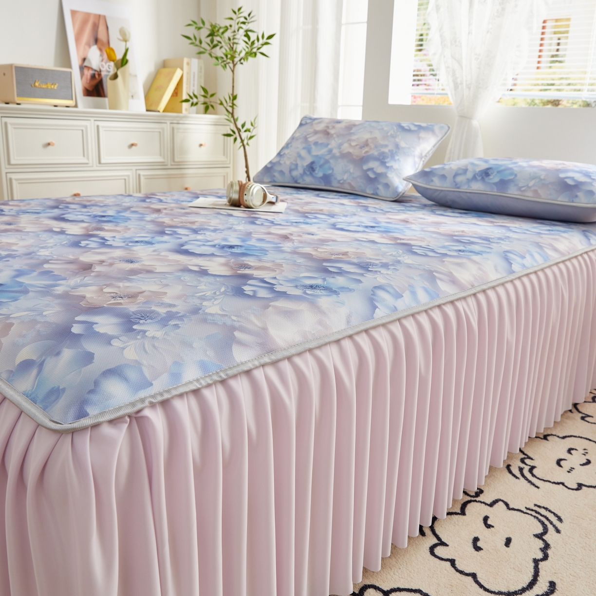 91家纺网 家纺一手货源 找家纺 优莱床垫 2026新款冰丝复合抗菌凉席床裙款 丽莎庄园凉席床裙