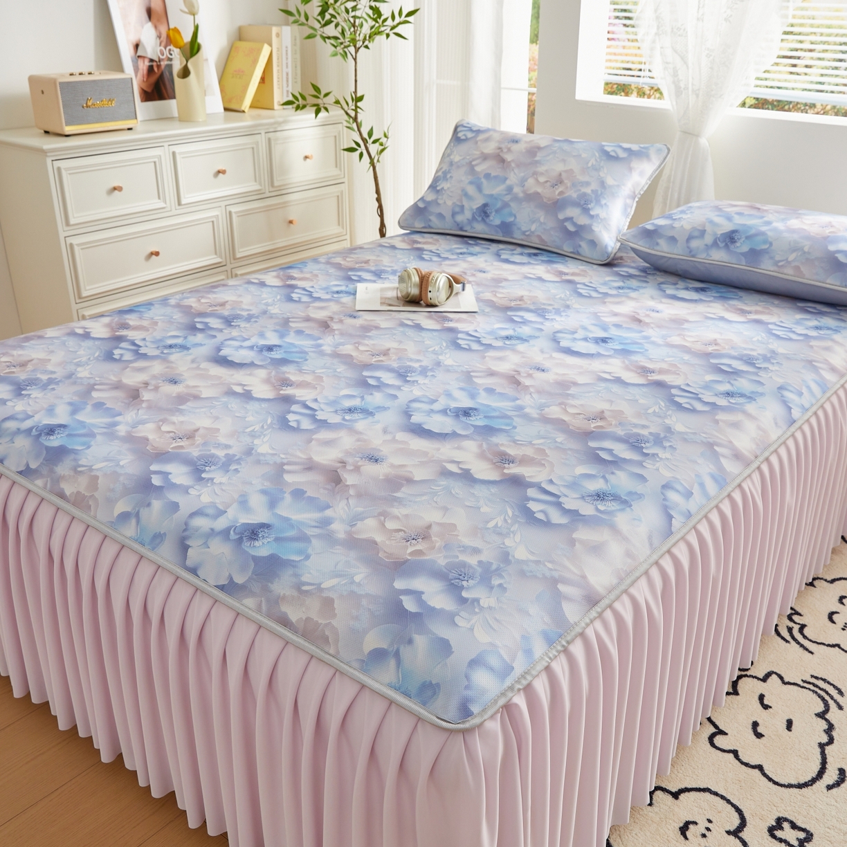 91家纺网 家纺一手货源 找家纺 优莱床垫 2026新款冰丝复合抗菌凉席床裙款 丽莎庄园凉席床裙