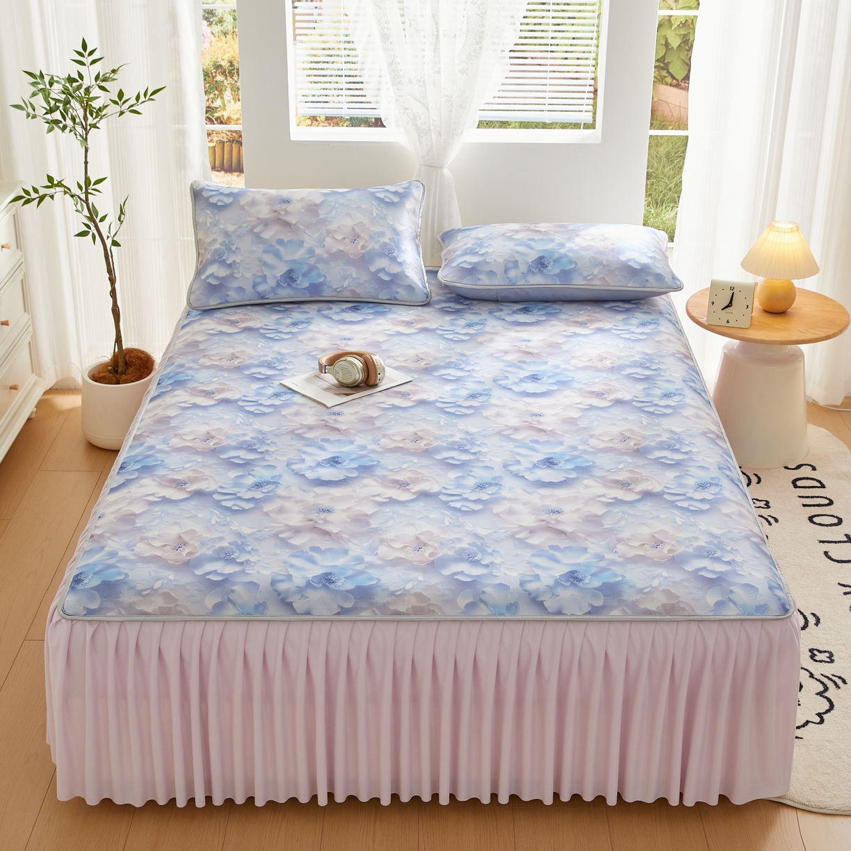 91家纺网 家纺一手货源 找家纺 优莱床垫 2026新款冰丝复合抗菌凉席床裙款 丽莎庄园凉席床裙