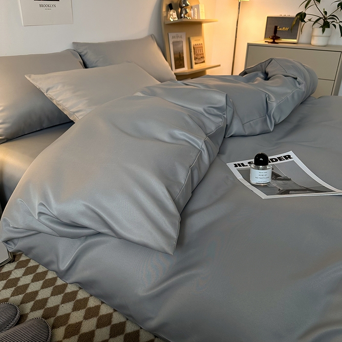 91家纺网 家纺一手货源 找家纺 缦绣阁家纺  2026新款夏季轻奢水洗冰丝四件套真丝简约纯色被罩被套学生宿舍三件套-洛可可系列 洛可可-银灰