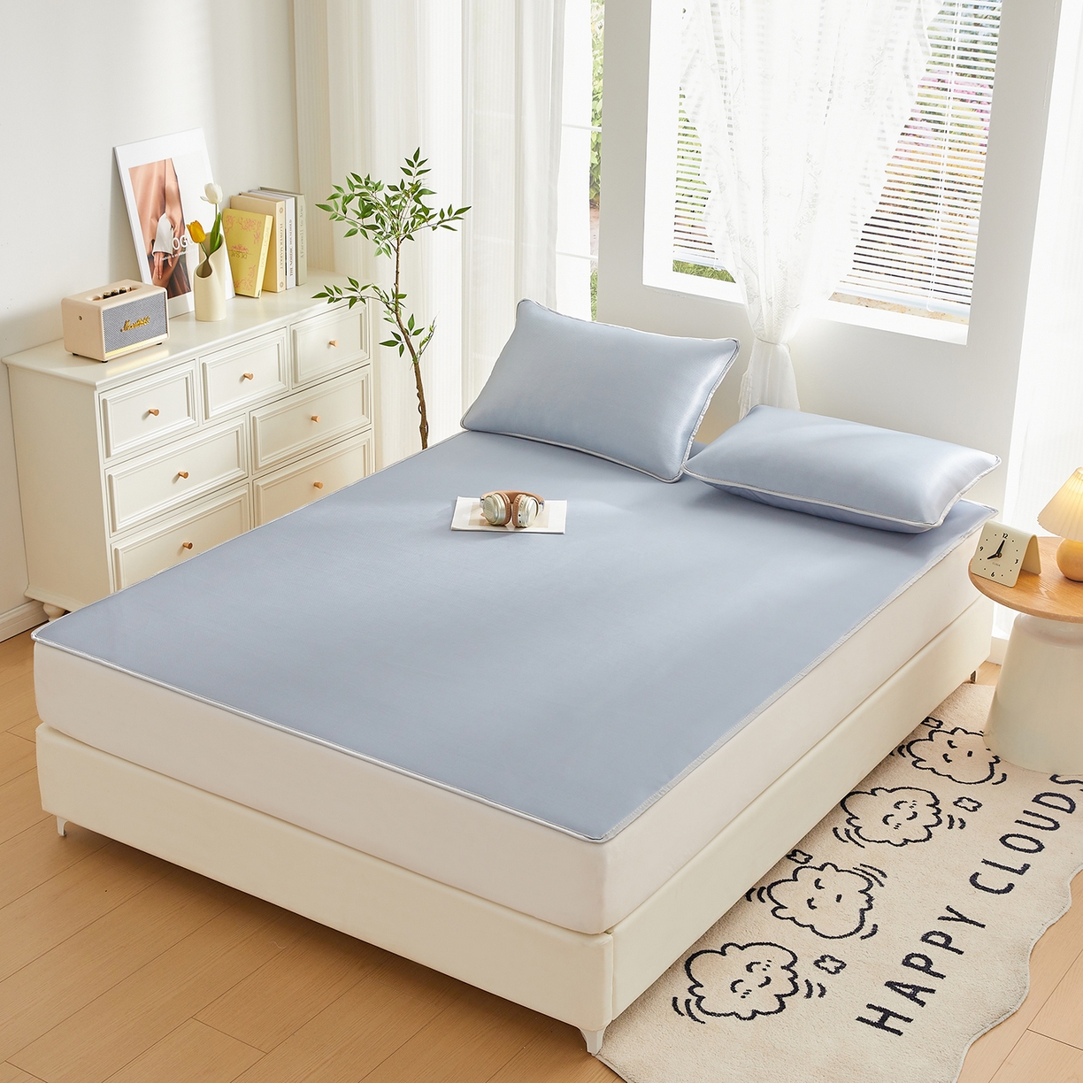 优莱床垫 2026新款冰丝复合抗菌凉席床裙款 冰川灰凉席平铺款