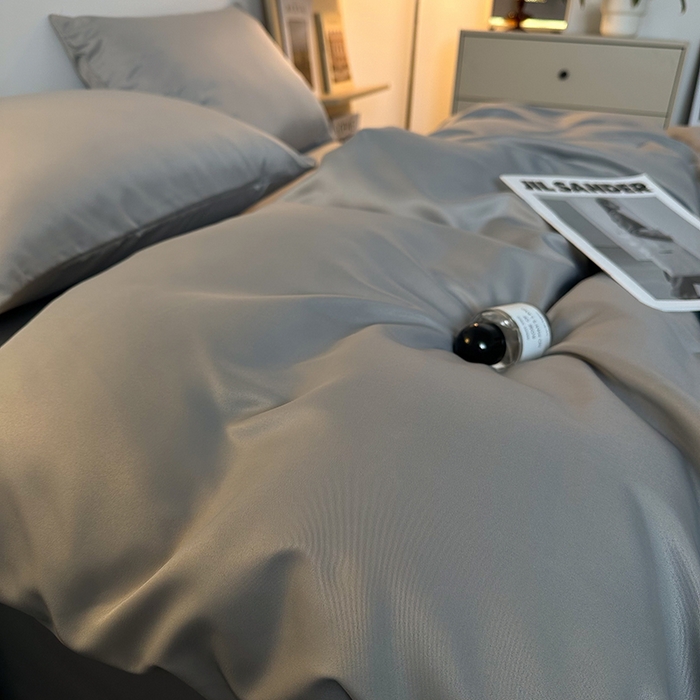 91家纺网 家纺一手货源 找家纺 缦绣阁家纺  2026新款夏季轻奢水洗冰丝四件套真丝简约纯色被罩被套学生宿舍三件套-洛可可系列 洛可可-银灰