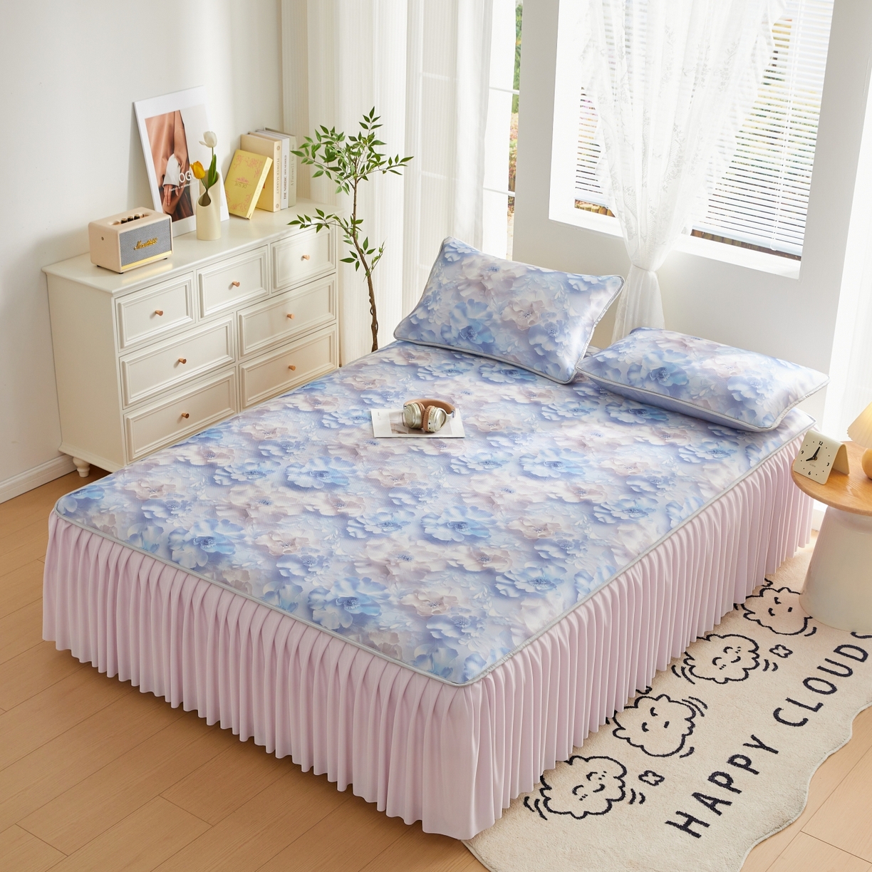 91家纺网 家纺一手货源 找家纺 优莱床垫 2026新款冰丝复合抗菌凉席床裙款 丽莎庄园凉席床裙