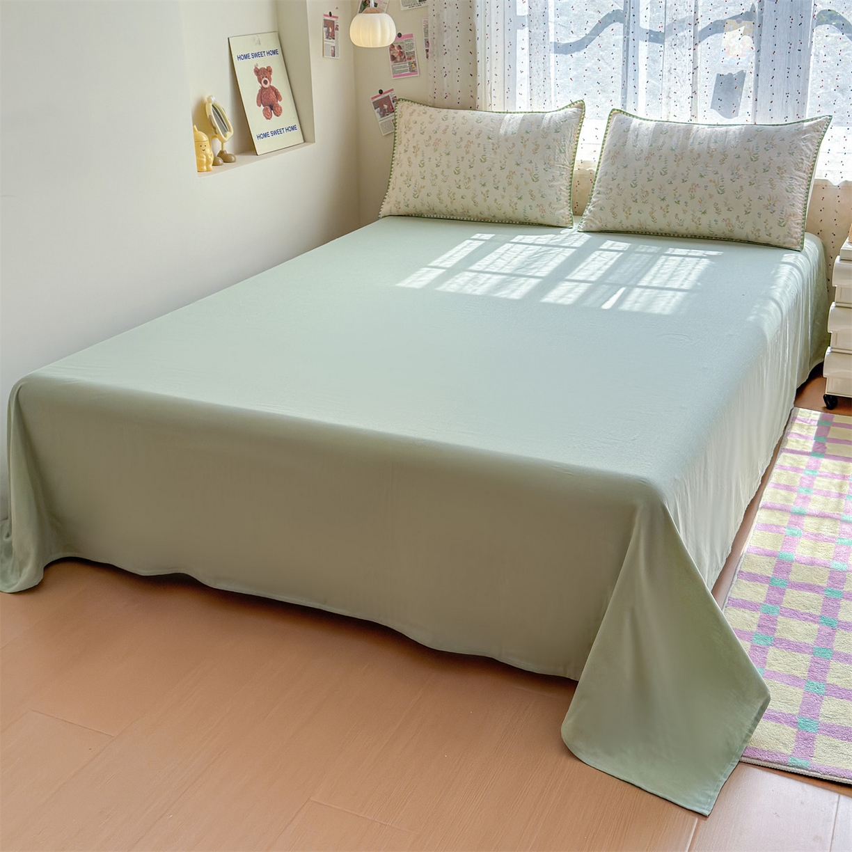 91家纺网 家纺一手货源 找家纺 被窝家纺 2026春夏新款贝壳边全棉双层纱大豆夏凉被空调被夏被四件套 蓝风铃