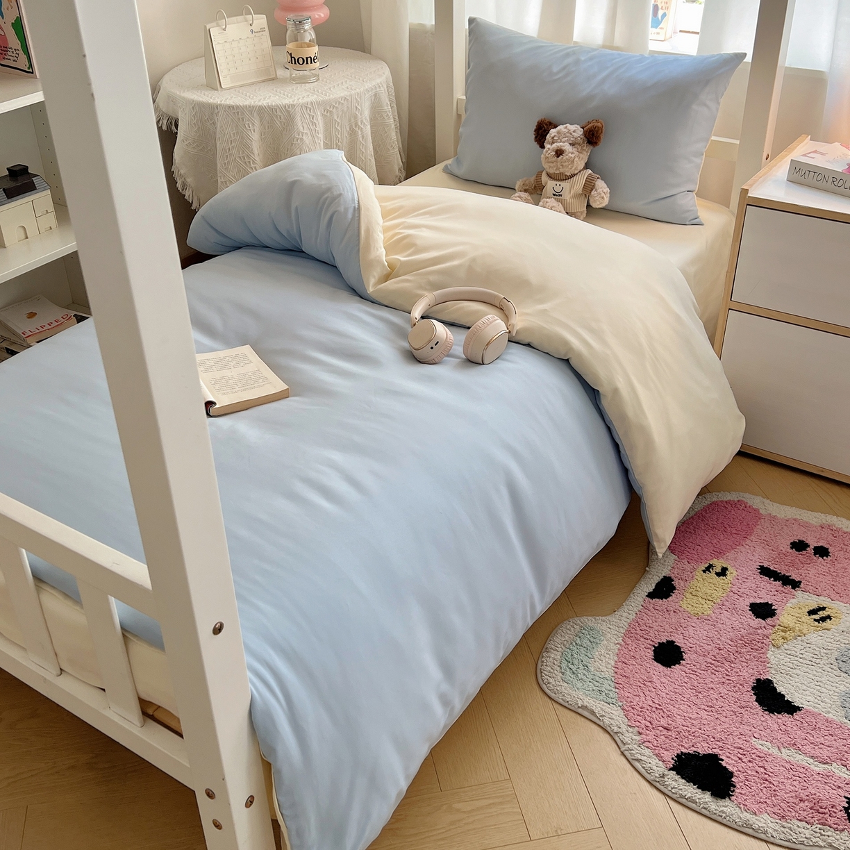 91家纺网 家纺一手货源 找家纺 缦绣阁家纺 2026新款亲肤水洗棉纯色四件套床单被罩被套单件学生宿舍上下铺单人三件套 天空兰芝士