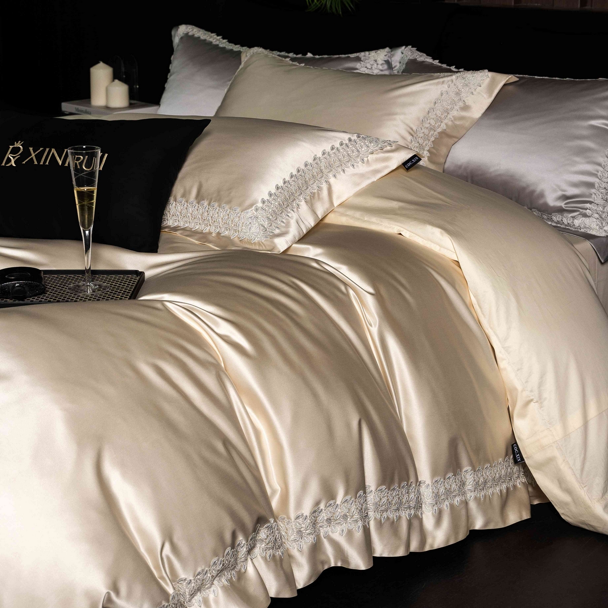 91家纺网 家纺一手货源 找家纺 馨蕊家居 2026春夏新款100s全棉纯棉高精密四件套-知意 知意-香槟