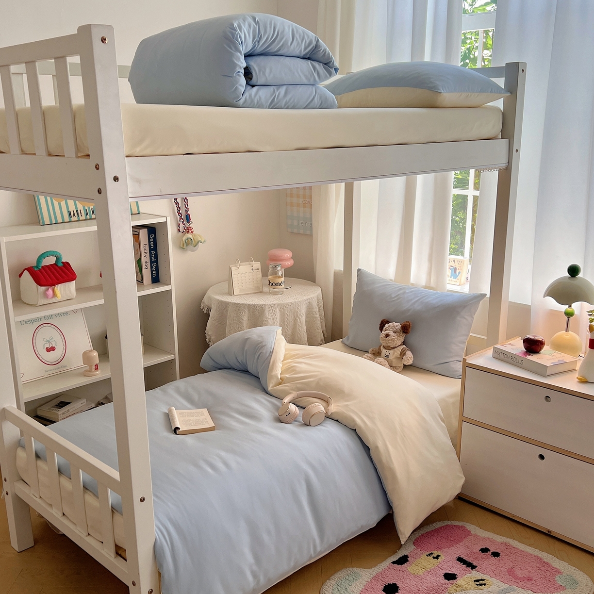 91家纺网 家纺一手货源 找家纺 缦绣阁家纺 2026新款亲肤水洗棉纯色四件套床单被罩被套单件学生宿舍上下铺单人三件套 天空兰芝士