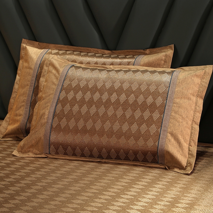 91家纺网 家纺一手货源 找家纺 梦卡迪 2026新款夏季冰藤信封式枕套冰藤单枕套单品枕套单件 菱形咖色