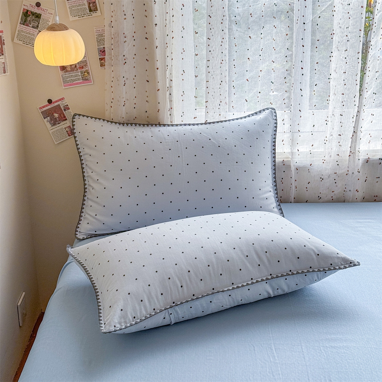 91家纺网 家纺一手货源 找家纺 被窝家纺 2026春夏新款贝壳边全棉双层纱大豆夏凉被空调被夏被四件套 蓝色泡泡