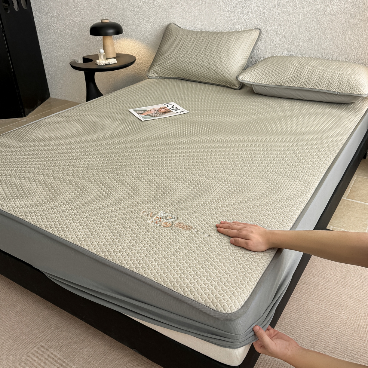 鑫姿席业 2026新款A类PE凉感抗菌席凉席席子-几何花静系列 几何花境-咖（床笠款）