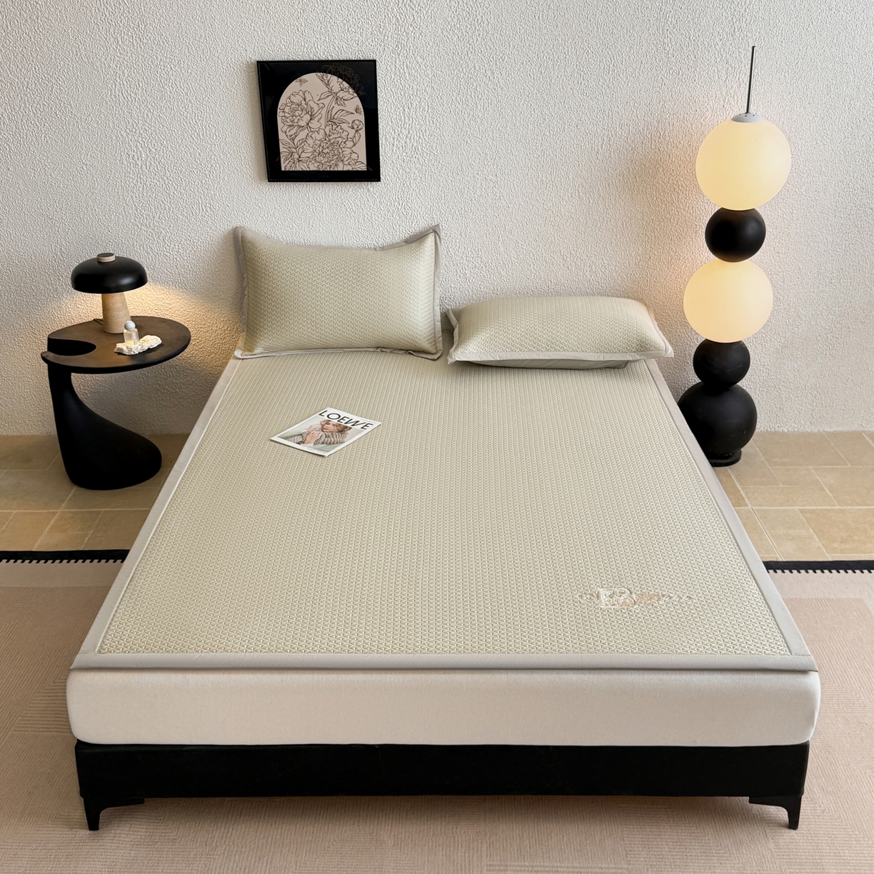 91家纺网 家纺一手货源 找家纺 鑫姿席业 2026新款A类PE凉感抗菌席凉席席子-几何花静系列 几何花境-咖（床垫款）