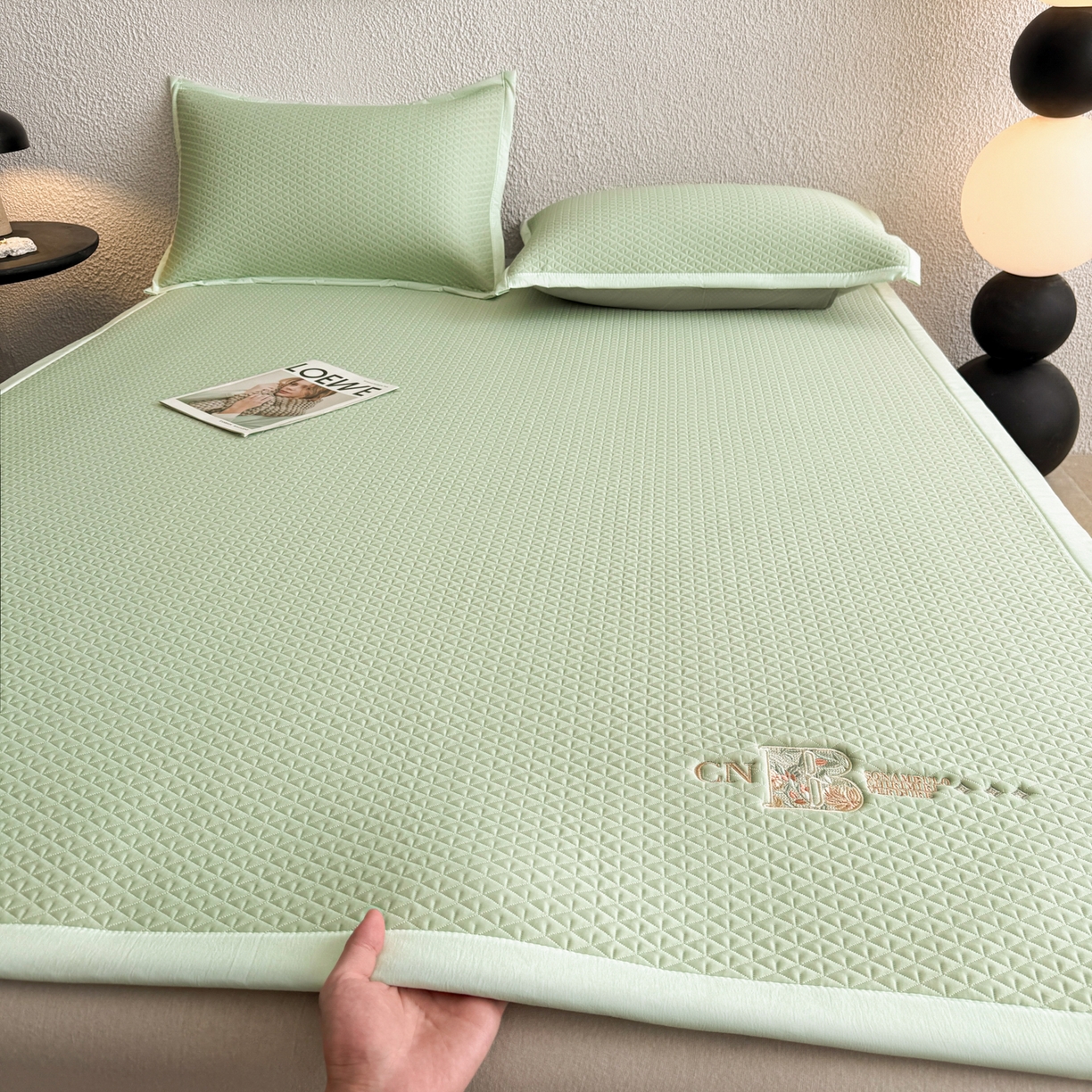 鑫姿席业 2026新款A类PE凉感抗菌席凉席席子-几何花静系列 几何花境-绿（床垫款）